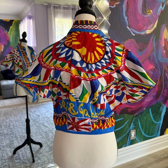 Dolce & Gabbana Carretto-Print Poplin Button-Front Shirt - Picture 2 of 4